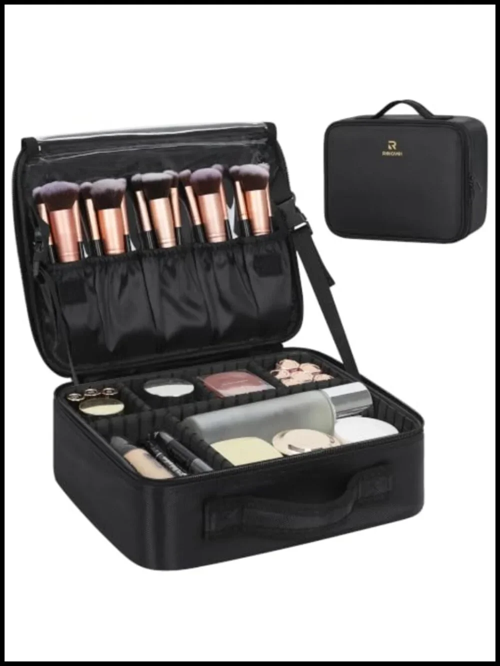 Large Makeup Bag Travel Train Case Toiletry Organizer with Adjustable Dividers